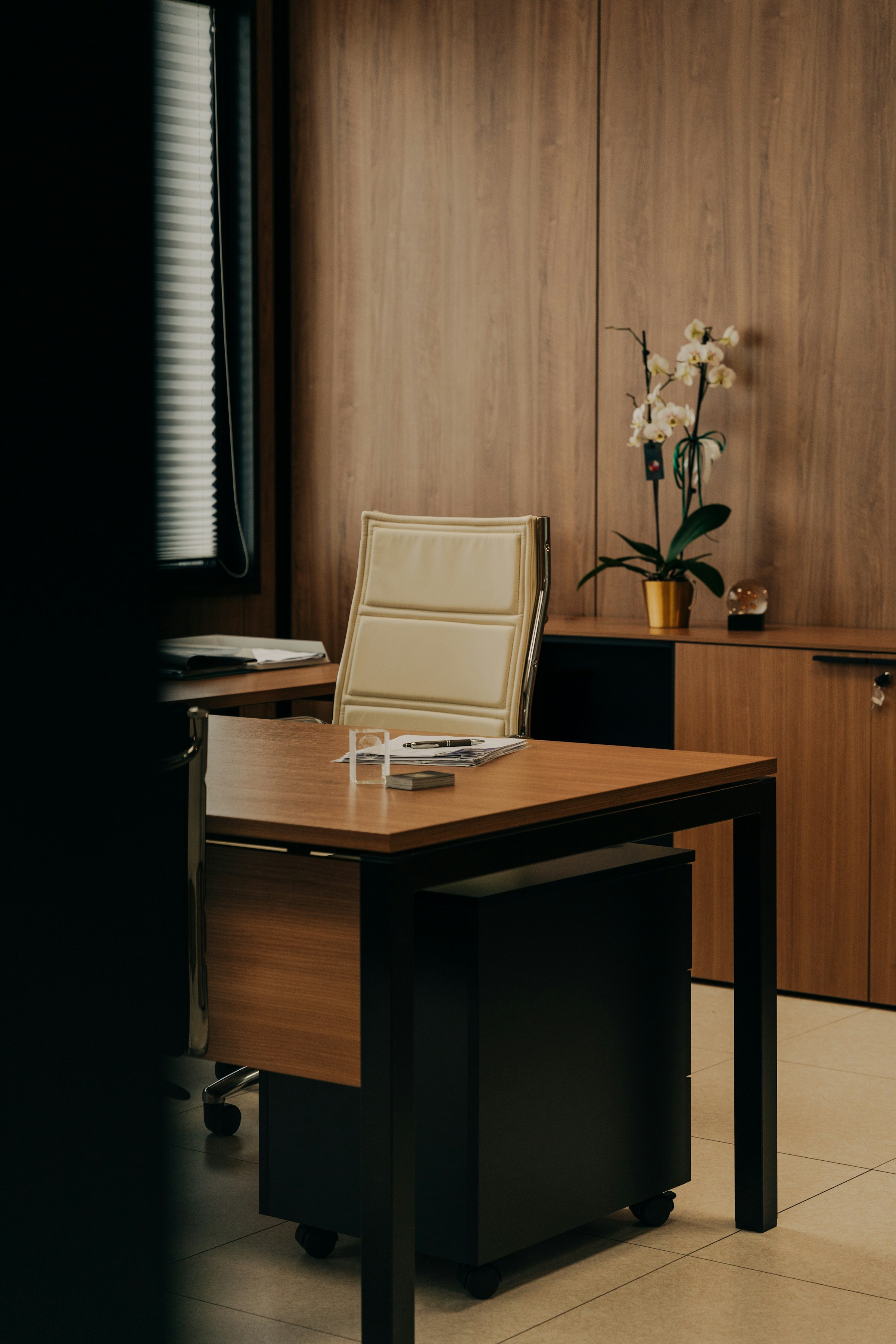 Hotel reception desk in soft natural light